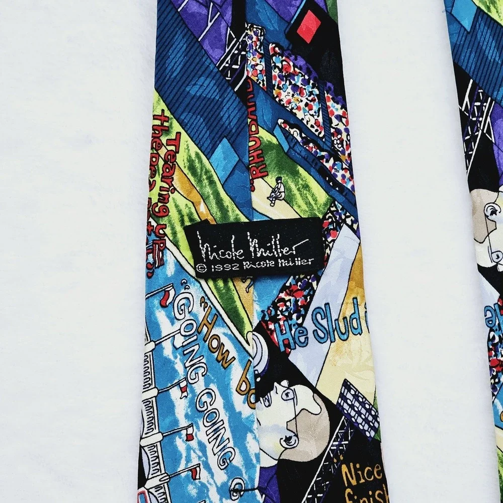 Nicole Miller VINTAGE 1992 Baseball Themed Novelty 100%‎ Silk Hand-Sewn Tie